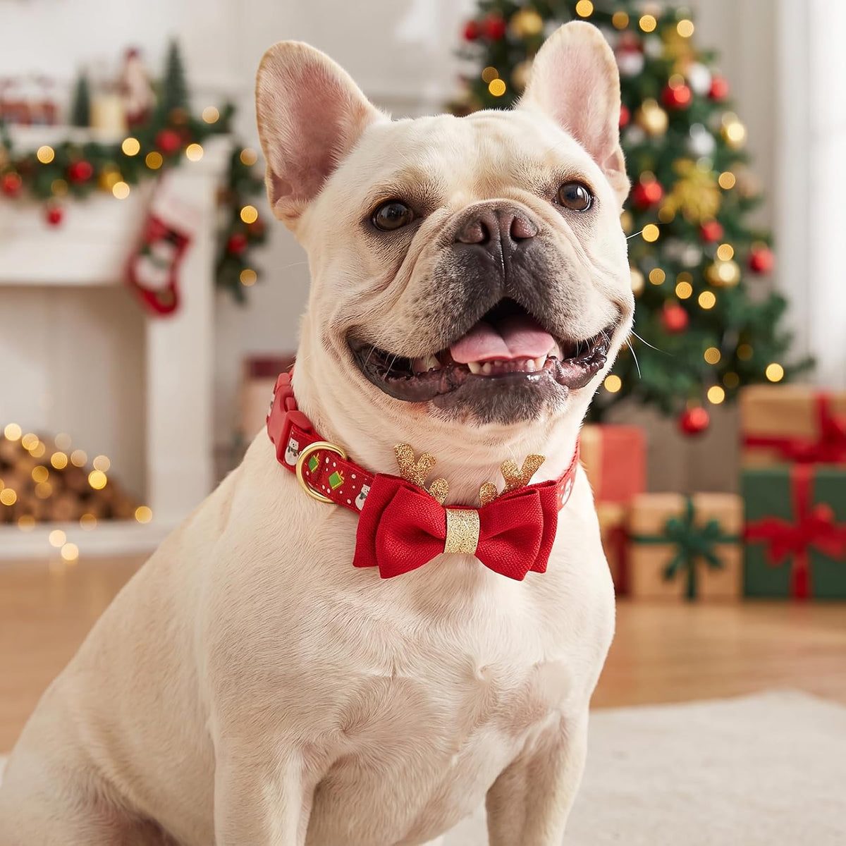 Christmas Dog Collar Adjustable Xmas Dog Collars with Christmas Antler Bow Tie Accessories Snowman Dog Collar for Medium Dogs